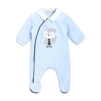 Boys Light Blue Applique Front Opening Babysuit
